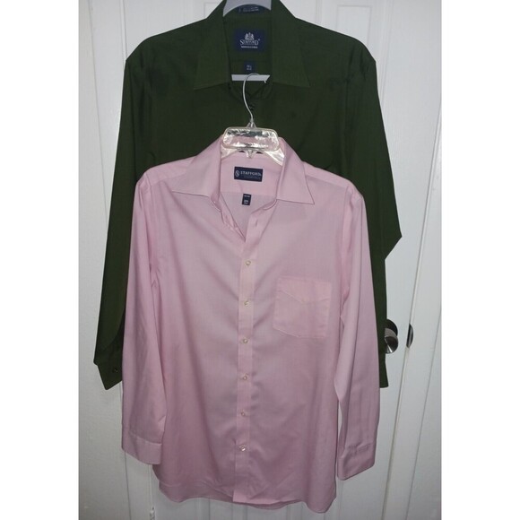 Stafford Essentials Long Sleeve Dress Shirts Size 15.5 34/35 & 32/33 Lot Of 2 - Picture 1 of 10
